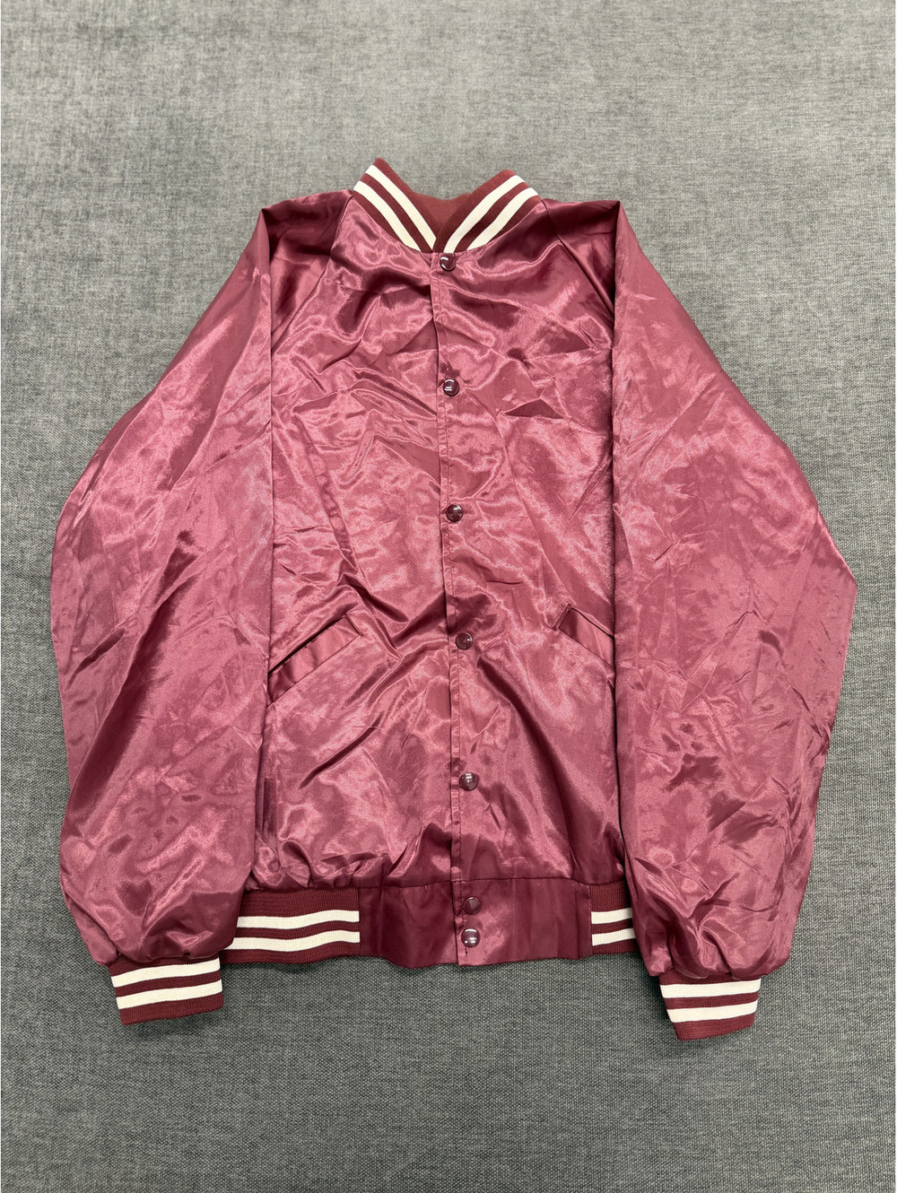 Cardinal Vintage Maroon Satin Bomber Jacket Size M